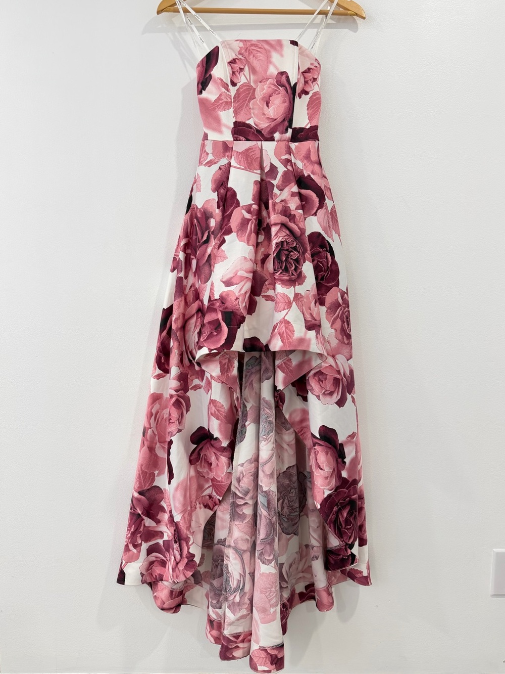 Speechless Floral High-Low Pink Rose Strapless Dress 0